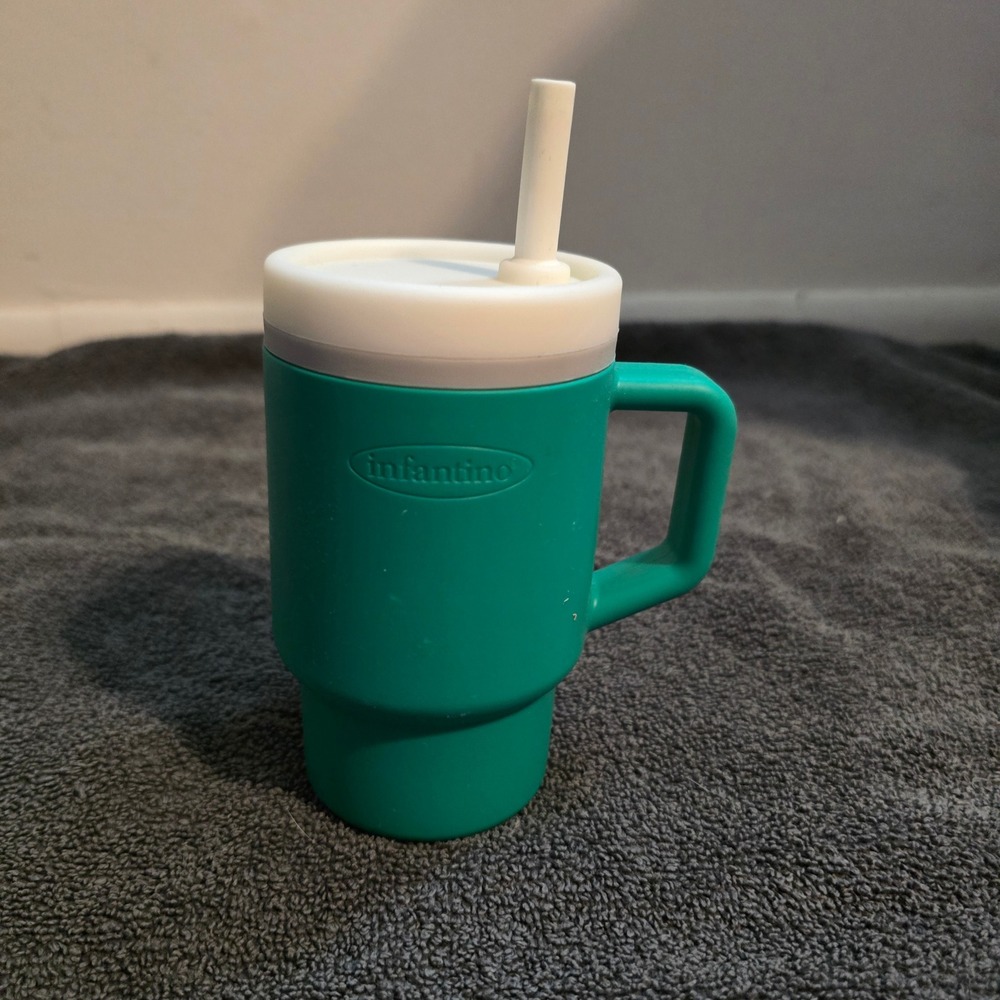 Infantino Feeding 8oz Straw Cup Kids Teal Green Silicone Toddler Tumbler Handle